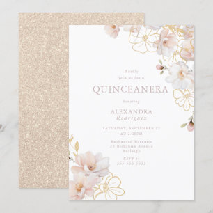Invitación Maravilloso Rubor & Gold Enchado Quinceanera