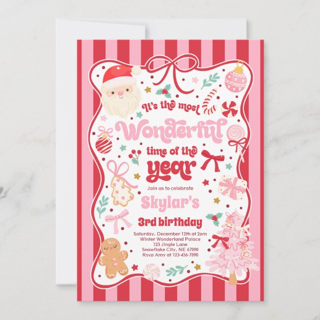 Invitación Maravilloso Tiempo Del Año Arco De Navidad Cumplea (Anverso)