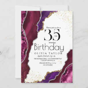 Invitación Marble 35.ª chispa Oro rosa Agate Mujeres Cumpleañ