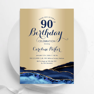 Invitación Marble 90º cumpleaños de la Marina Azul de Oro