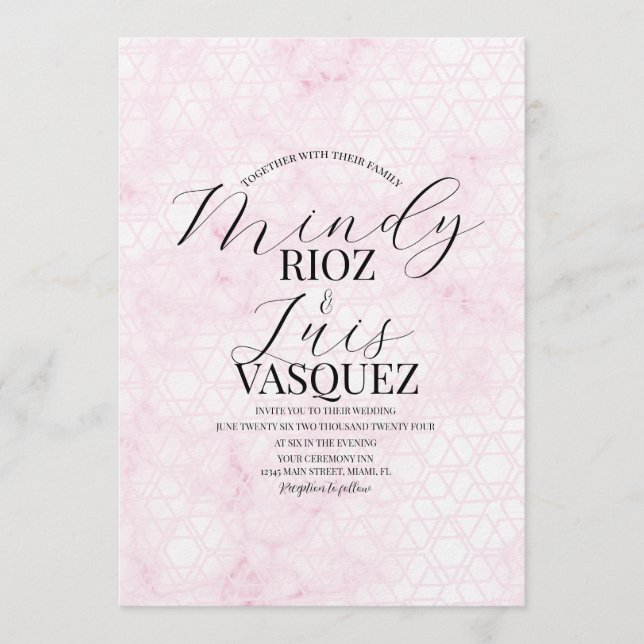 Invitación Marble Abstract Pink Wedding Script Black  (Anverso)