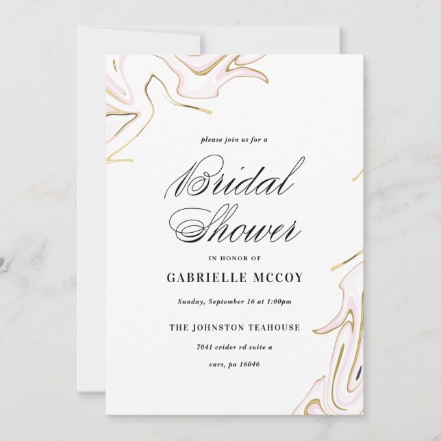 Invitación Marble Agate Bridal Shower | Rosa y oro (Anverso)