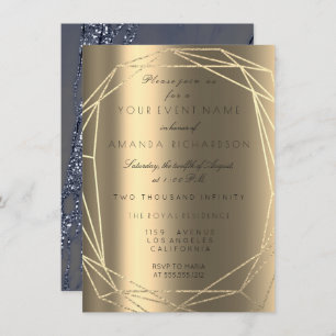 Invitación Marble azul Bridal cumpleaños marco de diamantes o