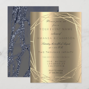 Invitación Marble azul Bridal cumpleaños marco de diamantes o