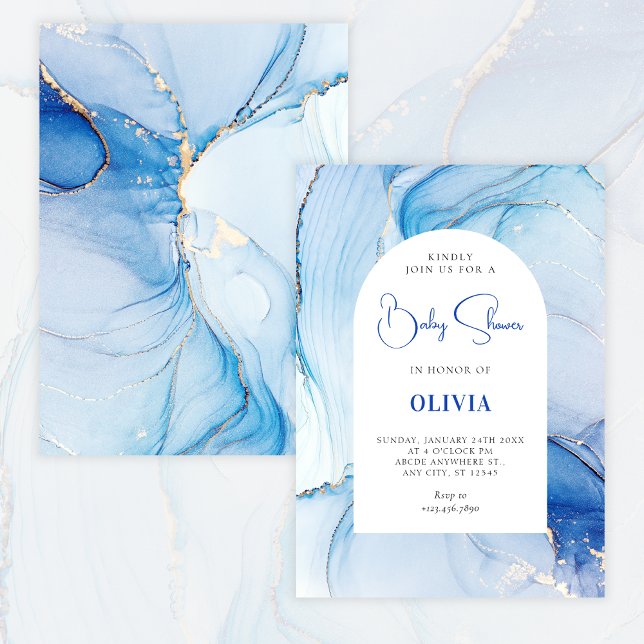 Invitación Marble azul ducha de bebé abstracta (Subido por el creador)