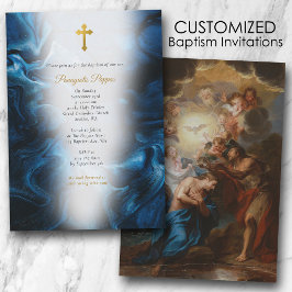 Invitación Marble azul esmeralda bautizo cristiano
