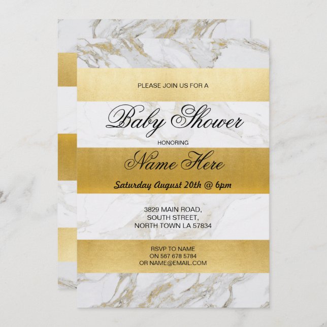 Invitación Marble Baby Shower Invitar a la banda Fiesta de or (Anverso / Reverso)