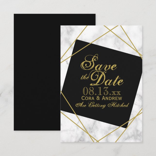 Invitación Marble Black y Faux Gold Salven al Boda de citas (Anverso / Reverso)