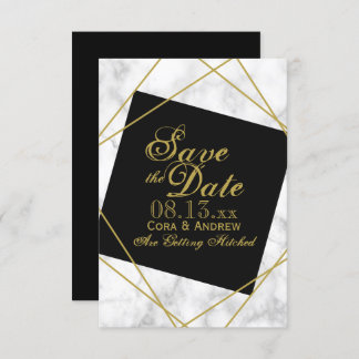 Invitación Marble Black y Faux Gold Salven al Boda de citas