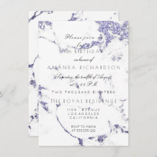 Invitación Marble blanco de Carrara Purpurina de la Marina añ