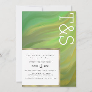 Invitación Marble Bold Green Forest Typography Boda