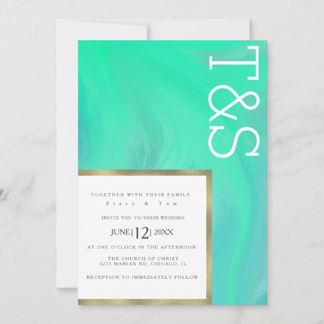 Invitación Marble Bold Mint Green Typography Boda (Anverso)