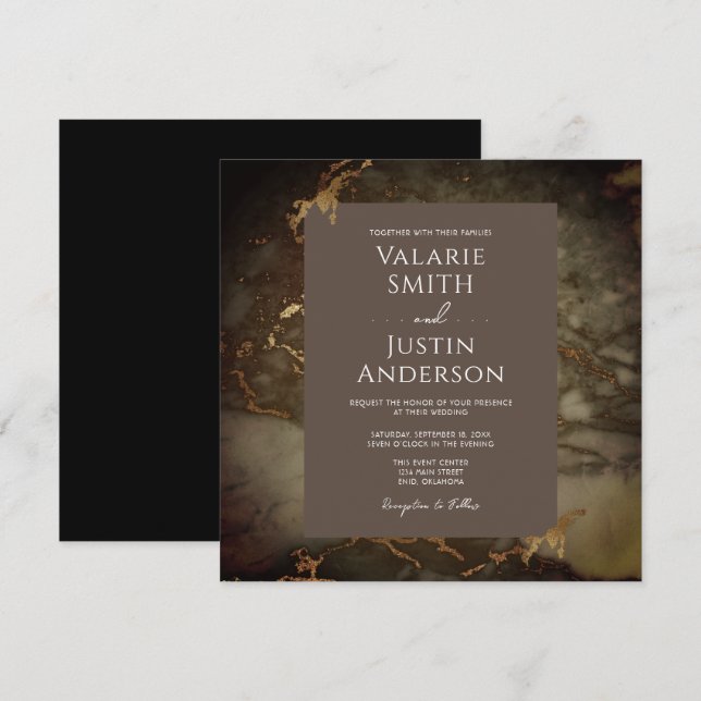 Invitación Marble Brown y Boda de oro (Anverso / Reverso)