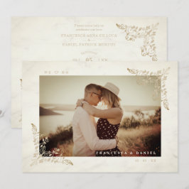 Invitación Marble Chic Golden Lace Romantic Couple Wedding