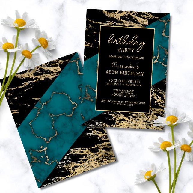Invitación Marble cian Relieve metalizado dorado brillante pi (Subido por el creador)