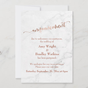 Invitación Marble Copper postergó "Invitación" Boda