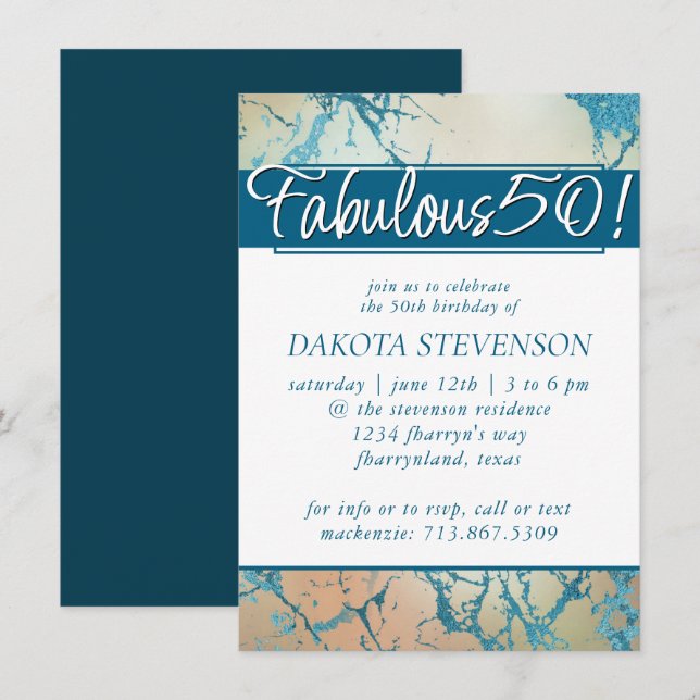 Invitación Marble de lujo | Hermoso Coral y fabuloso Verde az (Anverso / Reverso)