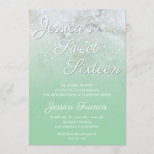 Invitación Marble espumoso Mint Verde Ombre Dulce Dieciséis
