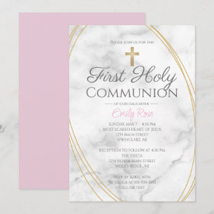 Invitación Marble First Holy Communia Invita A Los Chicas