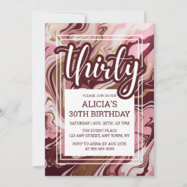 Invitación Marble Fluid Gold Burgundy Rosa 30 cumpleaños