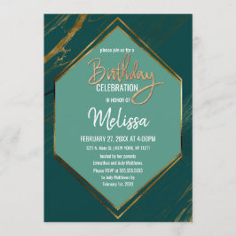 Invitación Marble geométrico de oro verde esmeralda Cumpleaño