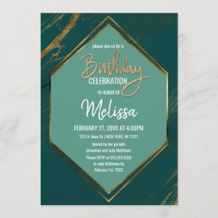 Invitación Marble geométrico de oro verde esmeralda Cumpleaño