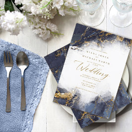 Invitación Marble Glitter Wedding Navy Blue Gold ID644