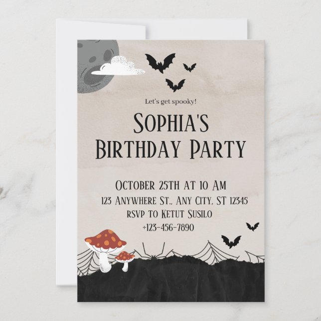 Invitación Marble Halloween Cumpleaños (Anverso)