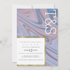 Invitación Marble Liquid Rubor Blue Gold Typography Boda