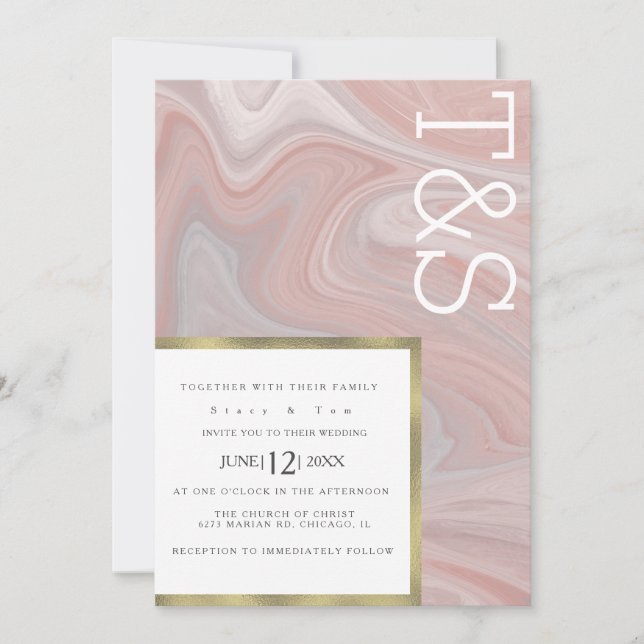 Invitación Marble Liquid Rubor Gold Typography Boda (Anverso)