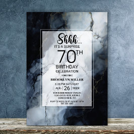 Invitación Marble negro moderno sorprende fiesta de cumpleaño