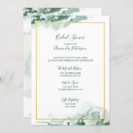 Invitación Marble verde Ombre marco dorado ducha de novia
