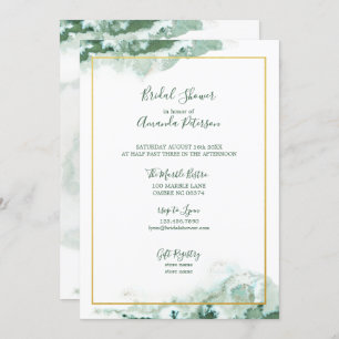 Invitación Marble verde Ombre Marco dorado Ducha de novia