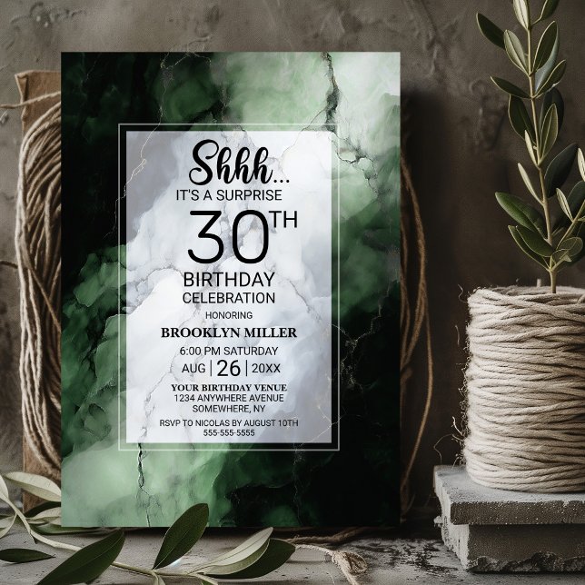 Invitación Marble verde sorpresa 30.º Fiesta de cumpleaños (Subido por el creador)
