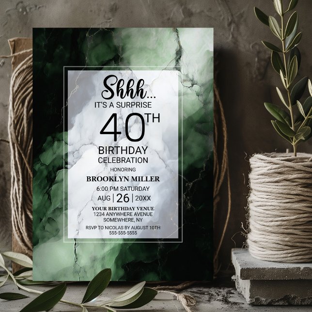Invitación Marble verde sorpresa 40 Fiesta de cumpleaños (Subido por el creador)