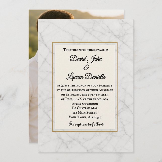 Invitación Marble Whisper Photo Wedding Invitation (Anverso / Reverso)