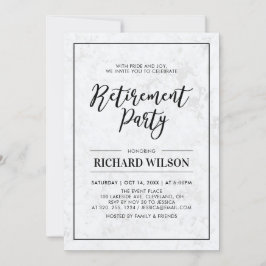 Invitación Marble y marco negro | Fiesta de Jubilación Modern