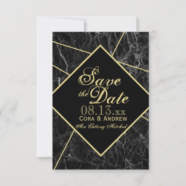Invitación Marble y oro Art Deco Geométrico Guardar la fecha  (Anverso)