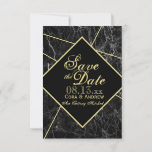 Invitación Marble y oro Art Deco Geométrico Guardar la fecha