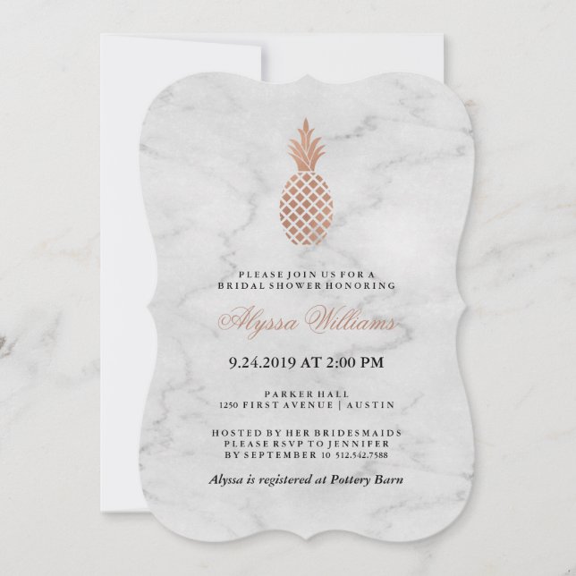 Invitación Marble y Rosa falso Gold Pineapple Bridal Shower (Anverso)