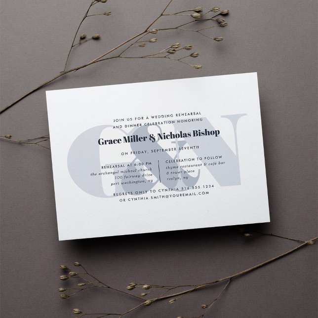 Invitación Marca de agua | Cena moderna de ensayo de monogram (Subido por el creador)