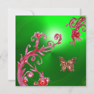 Invitación MARCA DE BOTÓN EMERALD GREEN rosa brillante, rojo