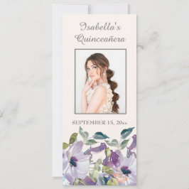 Invitación Marcador de Quinceañera floral azul de Lilac Dusty