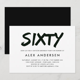 Invitación Marcador moderno   Sexagésimo cumpleaños en blanco