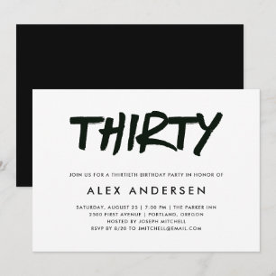 Invitación Marcador moderno   Treinta Años en Blanco y Negro
