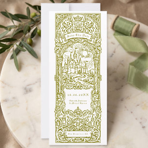 Invitación Marcapáginas de boda verde medieval para guardar l