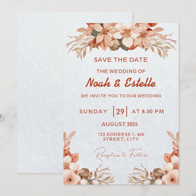 Invitación Marcar su calendario: Guardar la fecha (Anverso / Reverso)