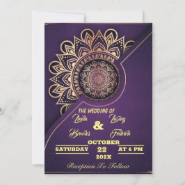 Invitación Marcas de esquí | Mandala Purple Calligraphic Boda