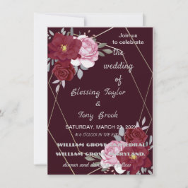 Invitación Marcas de esquí | Maroon Elegant Boda caligráfico 