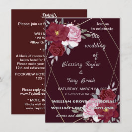 Invitación Marcas de esquí | Maroon Elegant Boda caligráfico